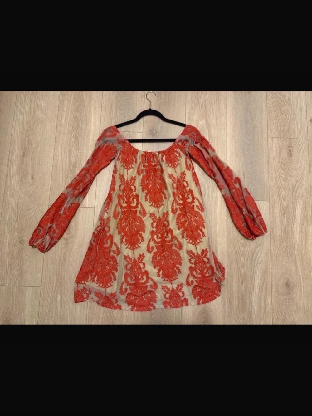 For Love and Lemons Off-Shoulder Peasant Coral Mini Mesh Bell Sleeve Dress - Picture 6 of 9